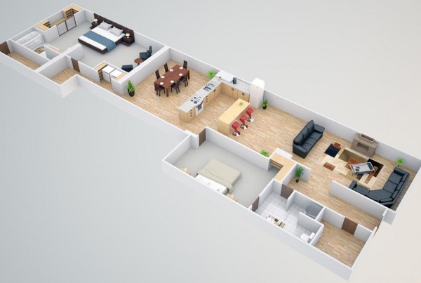 Condo floor plan isometric 3d render